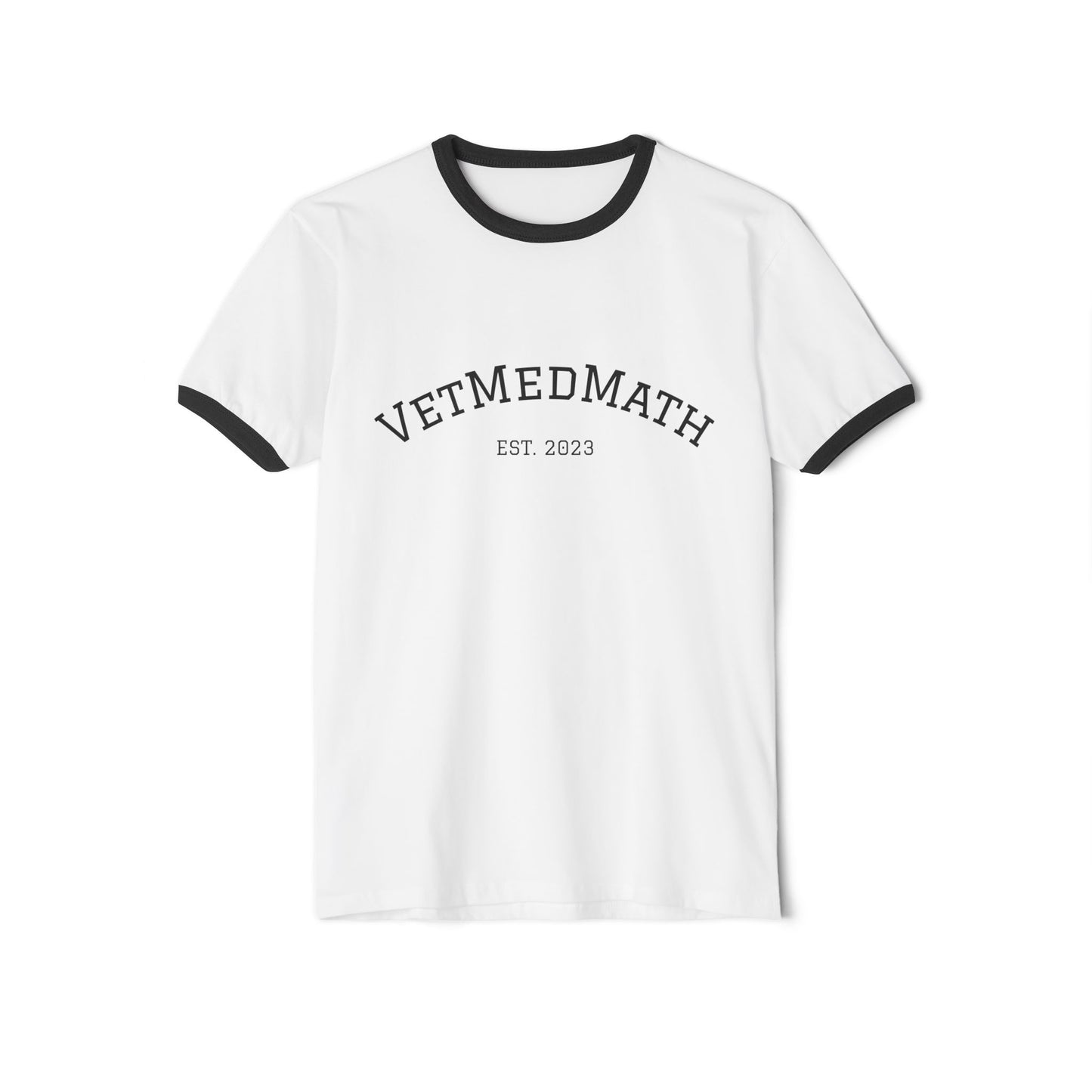 VetMedMath Est. 2023 100% Cotton Unisex Black + White Ringer Tee — VetMedMath | STATMath Veterinary Medical Math Tutoring + Consults Shirt
