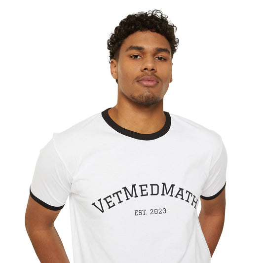 VetMedMath Est. 2023 100% Cotton Unisex Black + White Ringer Tee — VetMedMath | STATMath Veterinary Medical Math Tutoring + Consults Shirt