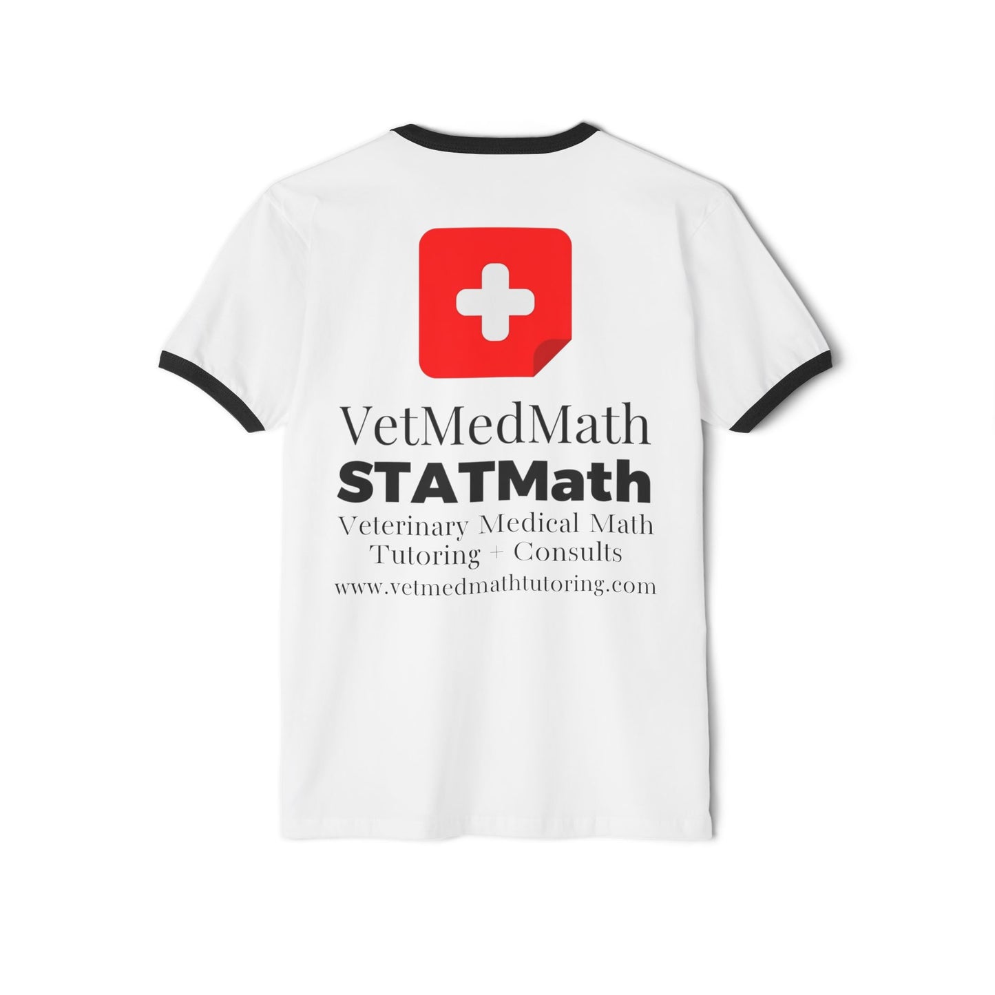VetMedMath Est. 2023 100% Cotton Unisex Black + White Ringer Tee — VetMedMath | STATMath Veterinary Medical Math Tutoring + Consults Shirt