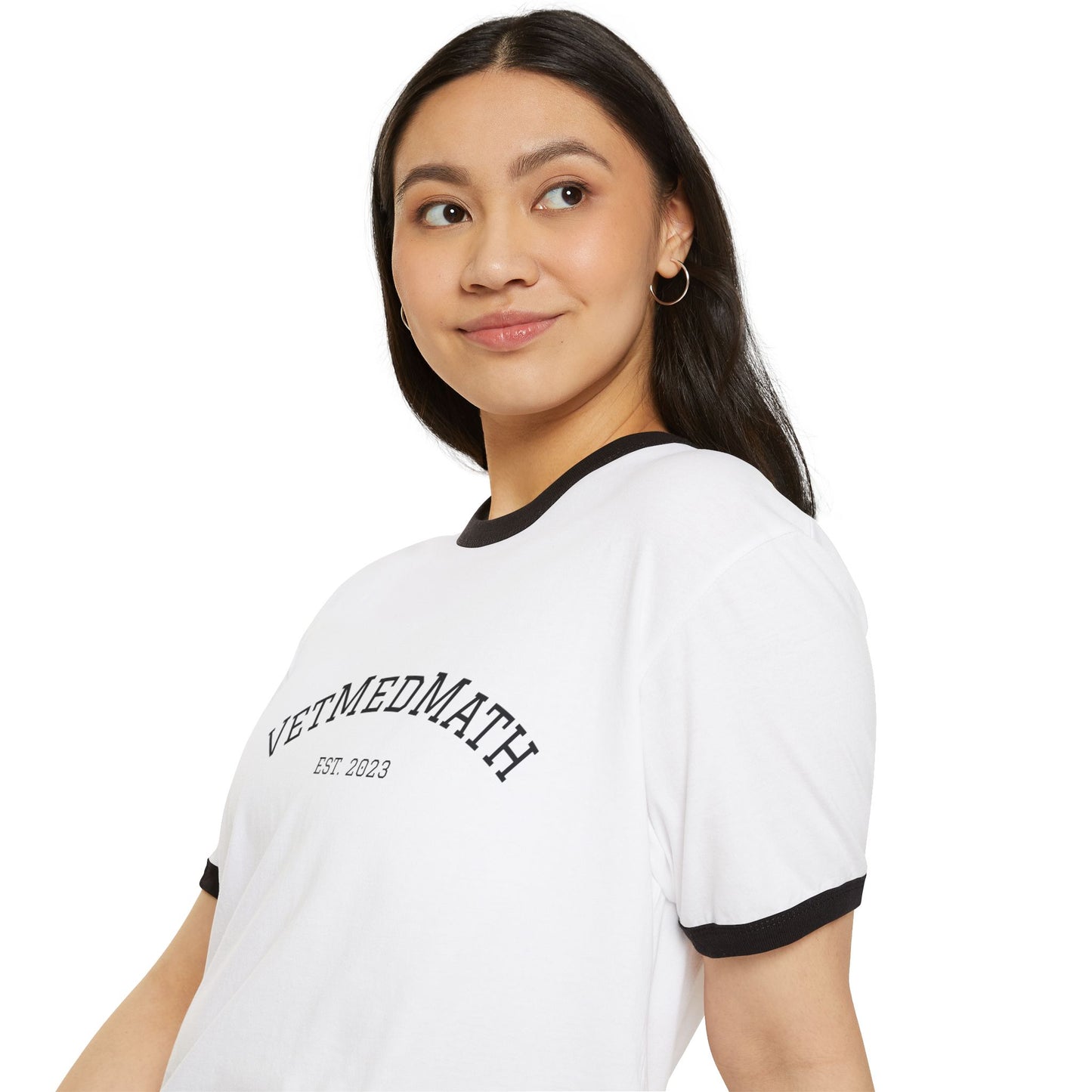 VetMedMath Est. 2023 100% Cotton Unisex Black + White Ringer Tee — VetMedMath | STATMath Veterinary Medical Math Tutoring + Consults Shirt